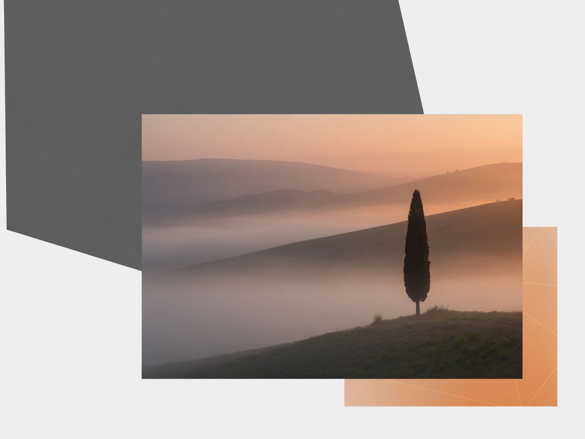 Misty hills of Tuscany with a lone cypress tree standing sentinel
