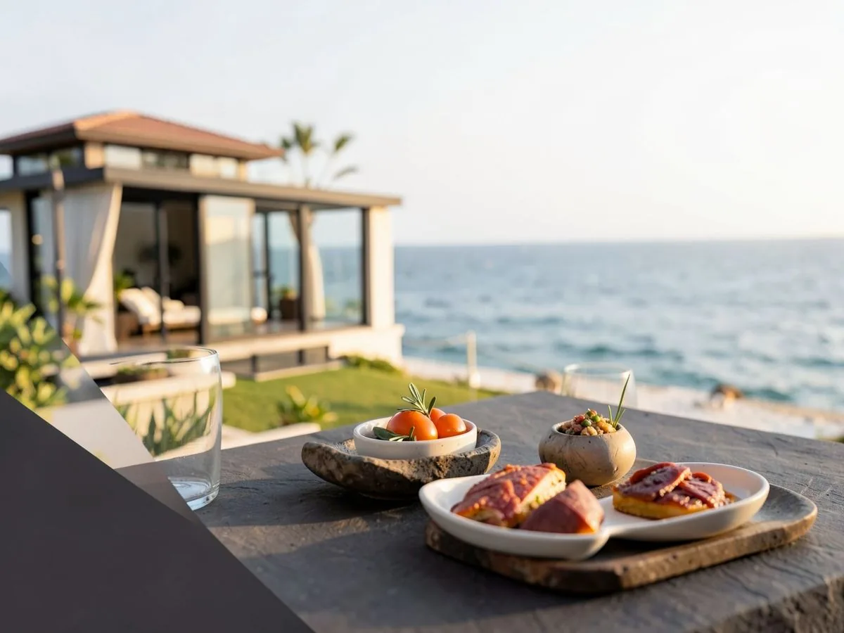 Serene luxury travel destination with private villa and ocean view