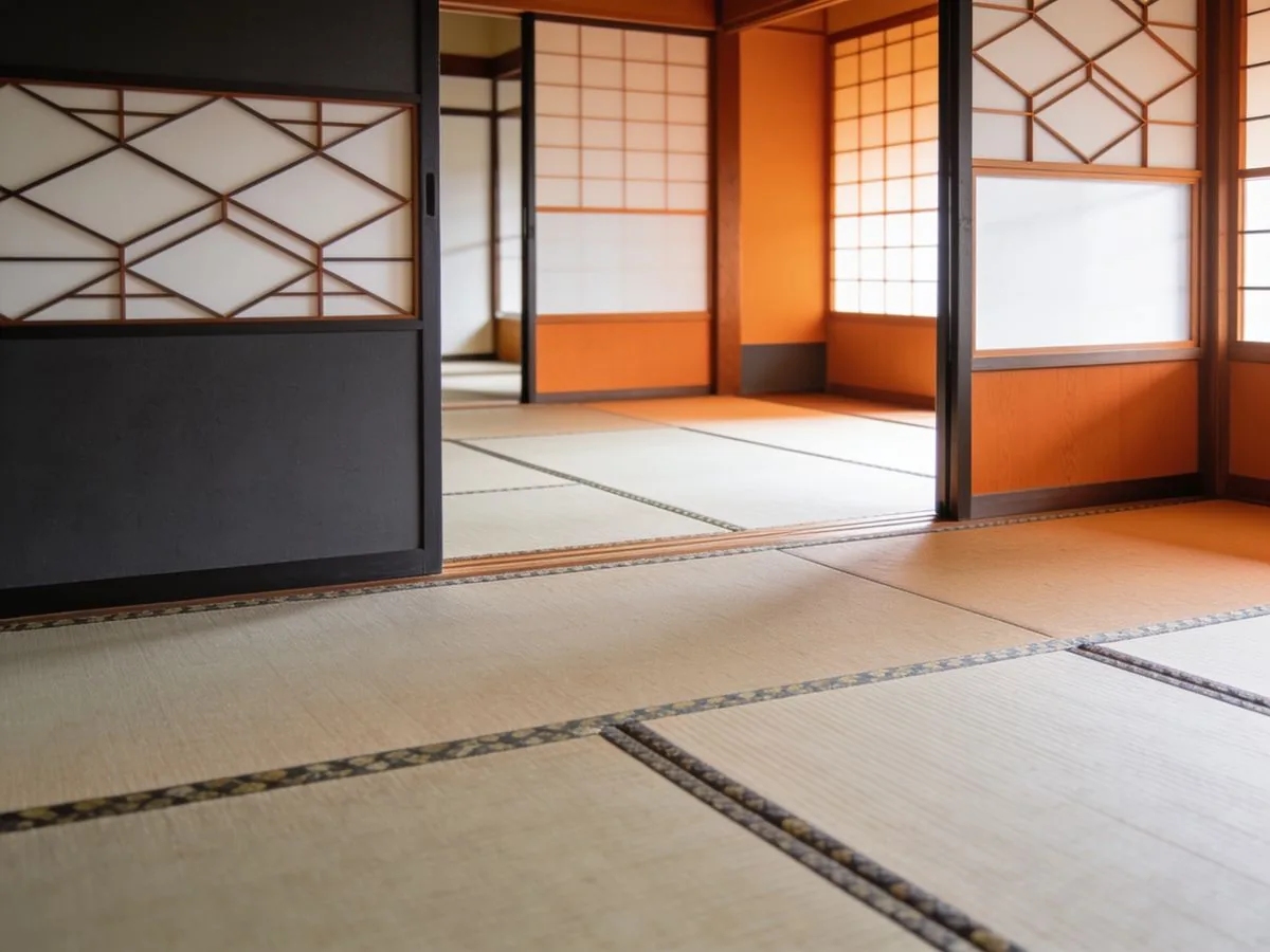 Traditional Japanese ryokan with tatami mats and sliding doors